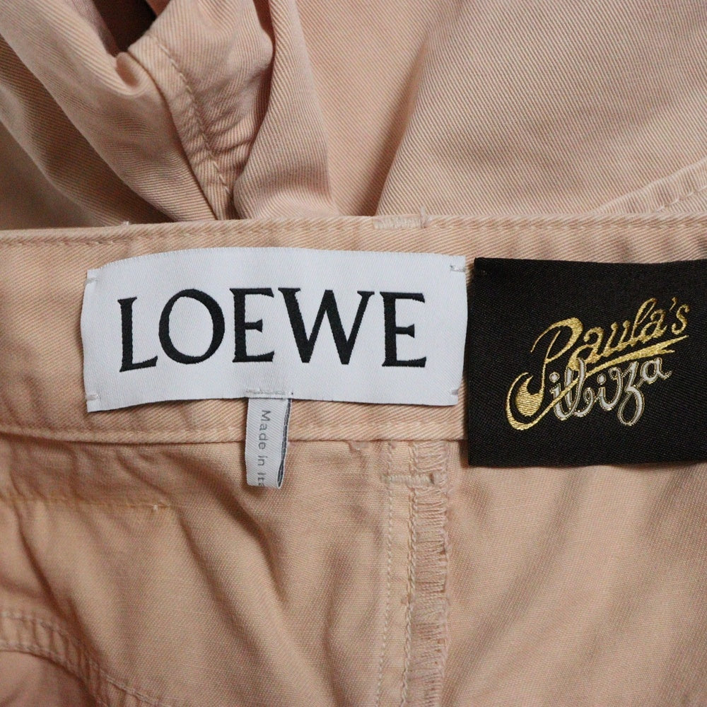 LOEWE(ロエベ) アナグラムロゴ刺繍 カットオフ加工 コットンハーフパンツ ショーツ レディース ピンク S616Y1GX05