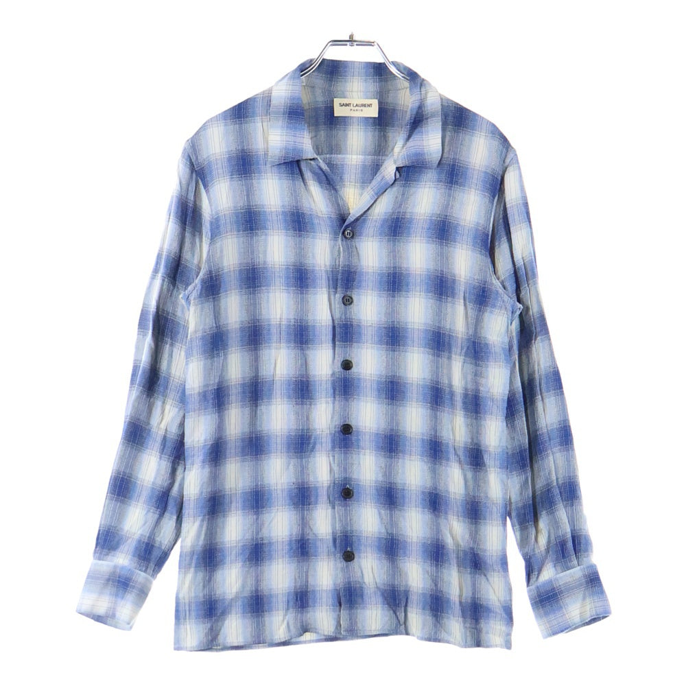 SAINT LAURENT PARIS(サンローランパリ) 14AW レーヨン チェック 長袖シャツ ブルー 356119