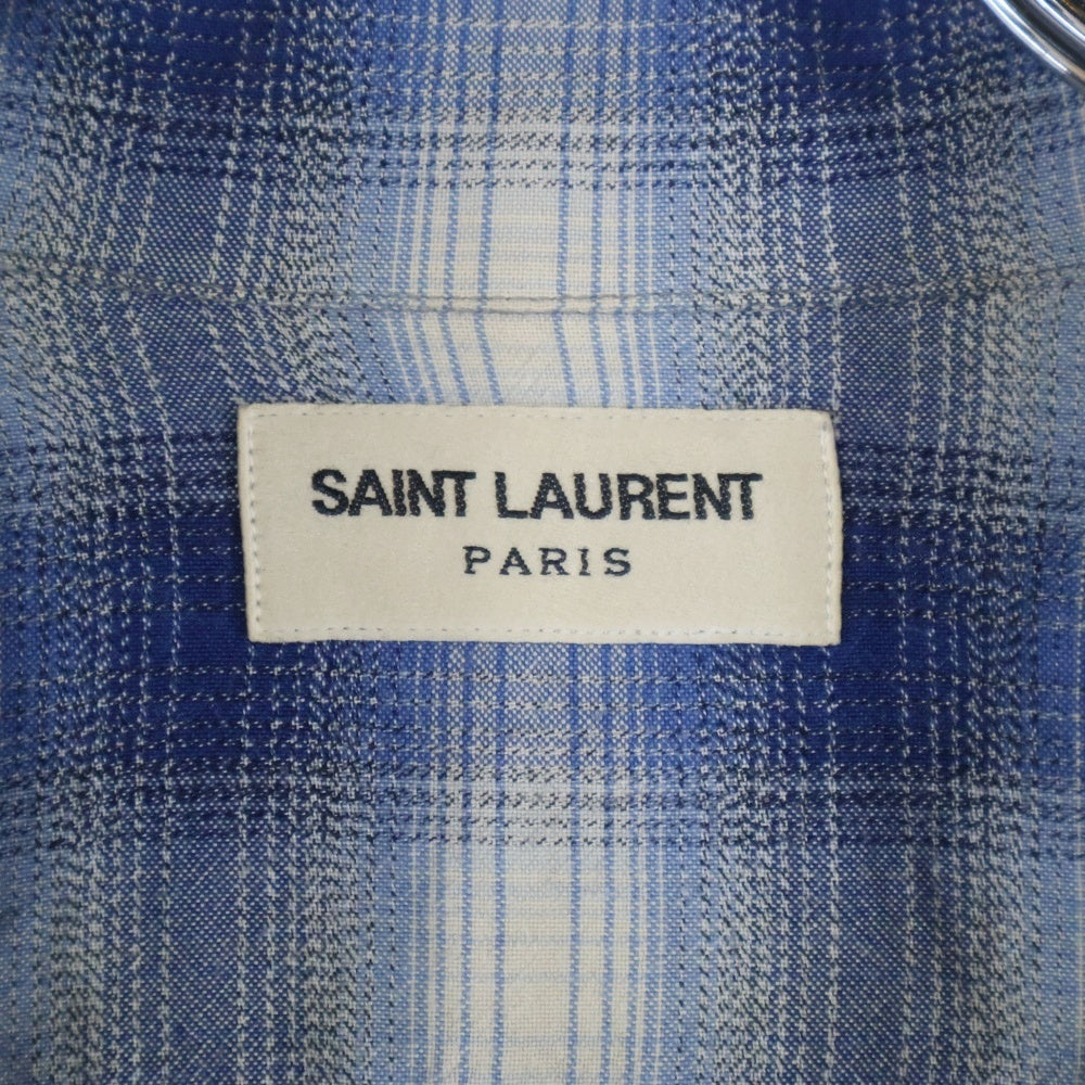 SAINT LAURENT PARIS(サンローランパリ) 14AW レーヨン チェック 長袖シャツ ブルー 356119