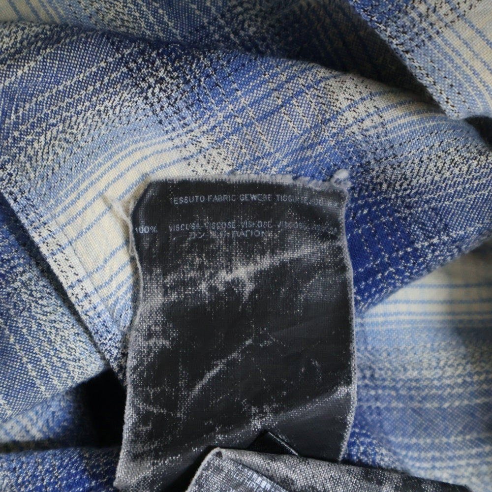 SAINT LAURENT PARIS(サンローランパリ) 14AW レーヨン チェック 長袖シャツ ブルー 356119
