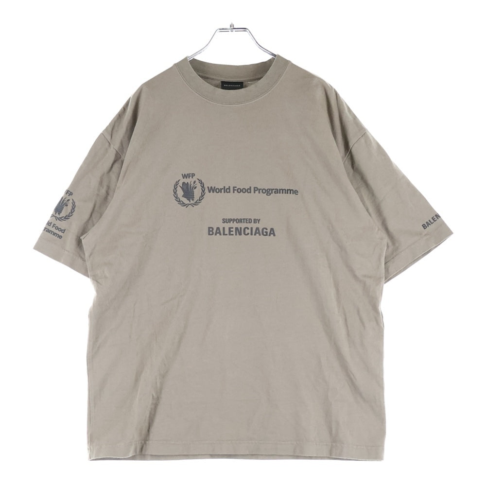 BALENCIAGA(バレンシアガ) WFP T-SHIRT WOLD FOOD PROGRAMME ワールド フード プログラム 両面プリント モックネック 半袖Tシャツ ブラウン 612965 TMVL2
