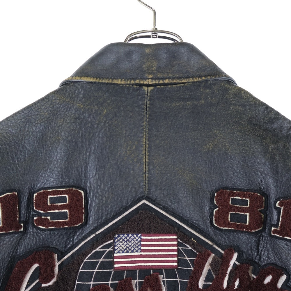 GUESS(ゲス) 90S VINTAGE LEATHER JACKET ヴィンテージ ワッペン刺繍 ジップアップレザージャケット ブラウン