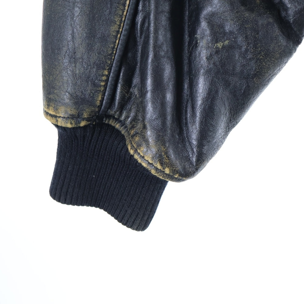 GUESS(ゲス) 90S VINTAGE LEATHER JACKET ヴィンテージ ワッペン刺繍 ジップアップレザージャケット ブラウン