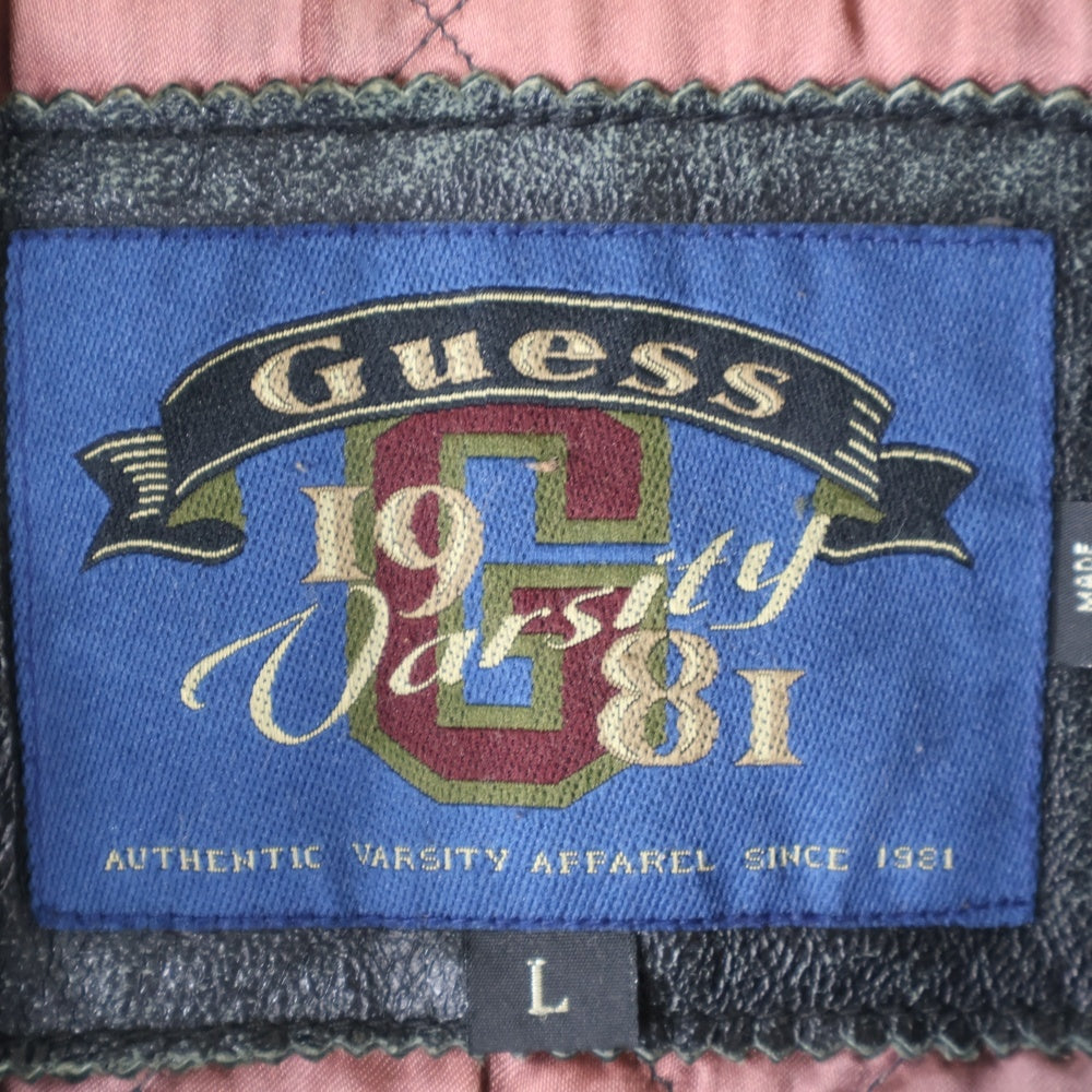 GUESS(ゲス) 90S VINTAGE LEATHER JACKET ヴィンテージ ワッペン刺繍 ジップアップレザージャケット ブラウン