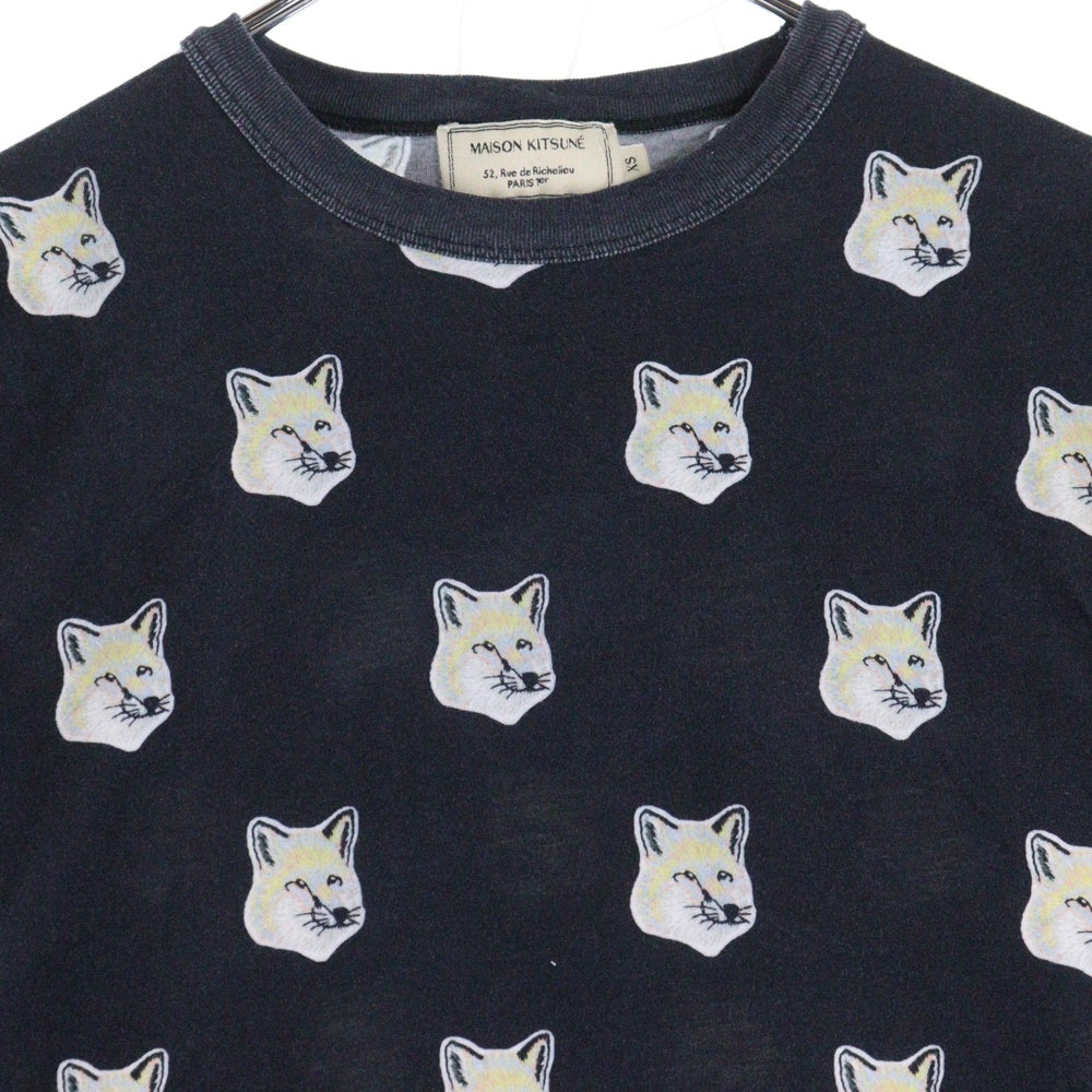MAISON KITSUNE(メゾンキツネ) フェイス総柄 半袖Tシャツ カットソー レディース ブラック/ホワイト