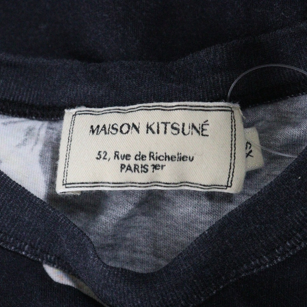 MAISON KITSUNE(メゾンキツネ) フェイス総柄 半袖Tシャツ カットソー レディース ブラック/ホワイト