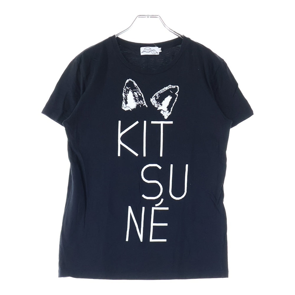KITSUNE TEE(キツネティー) イアー ロゴプリント Tシャツ 半袖カットソー レディース ブラック/ホワイト
