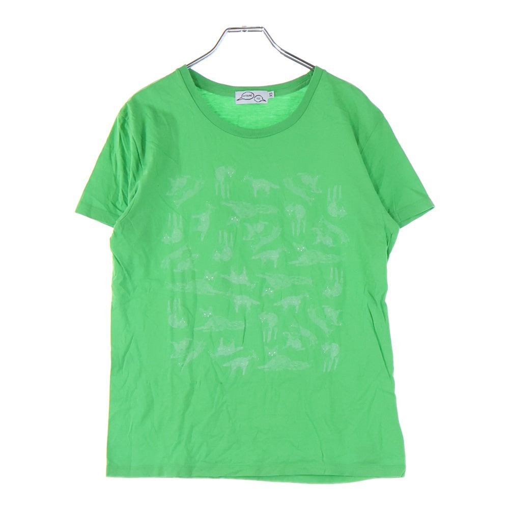 KITSUNE TEE(キツネティー) キツネ 総柄プリントTシャツ 半袖カットソー レディース グリーン