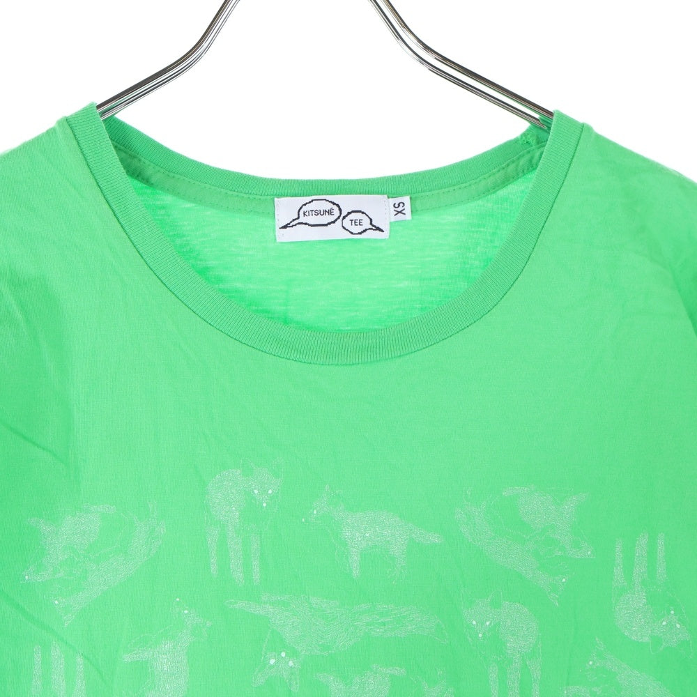 KITSUNE TEE(キツネティー) キツネ 総柄プリントTシャツ 半袖カットソー レディース グリーン