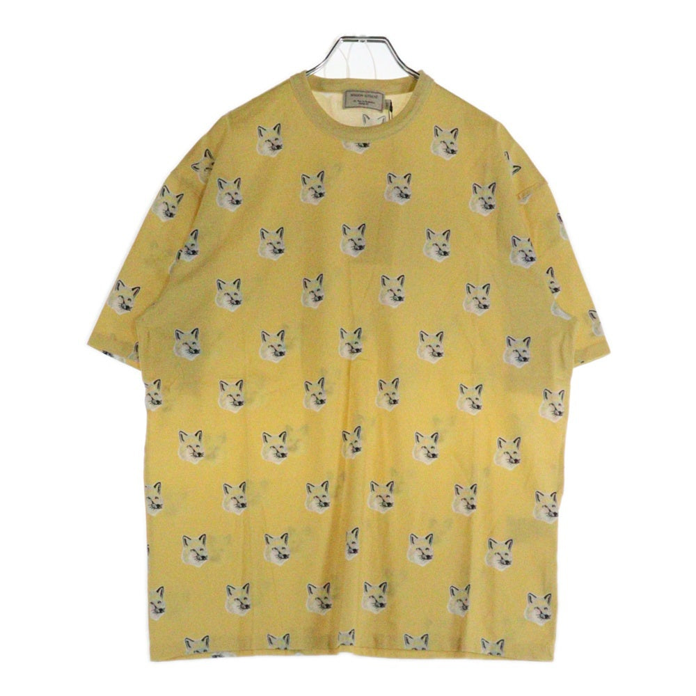 MAISON KITSUNE(メゾンキツネ) フェイス総柄 半袖Tシャツ カットソー レディース イエロー/ホワイト
