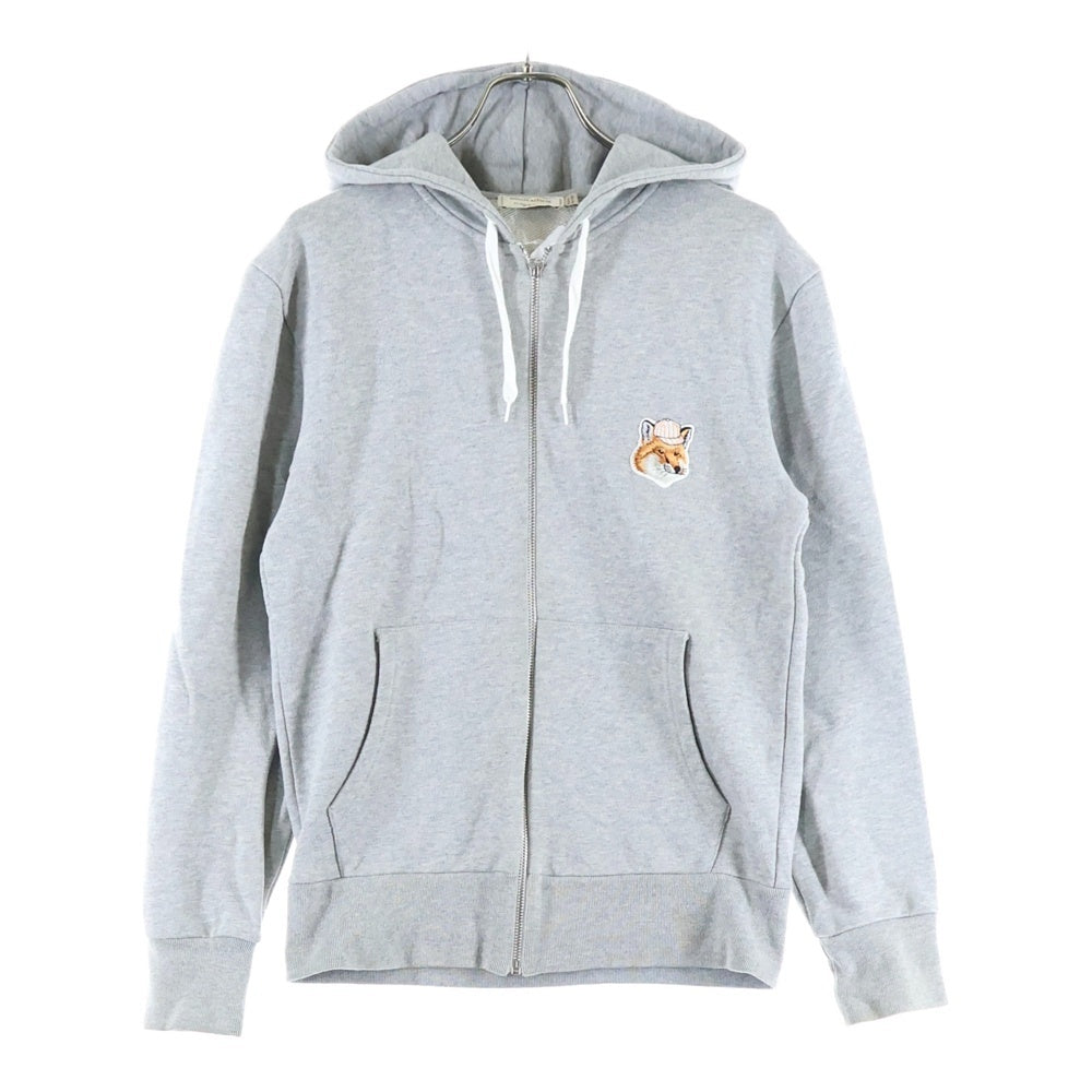 MAISON KITSUNE(メゾンキツネ) キツネパッチ ドローストリング ジップアップフーディ スウェットパーカー レディース グレー