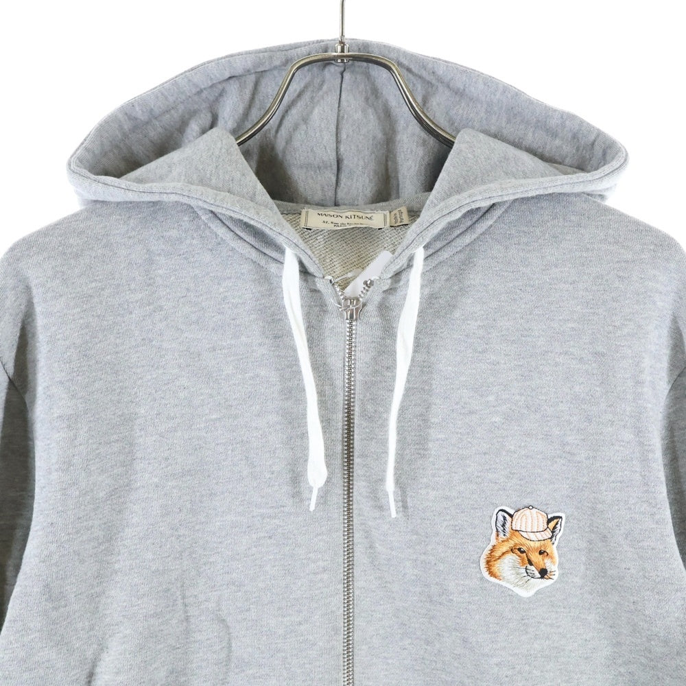 MAISON KITSUNE(メゾンキツネ) キツネパッチ ドローストリング ジップアップフーディ スウェットパーカー レディース グレー