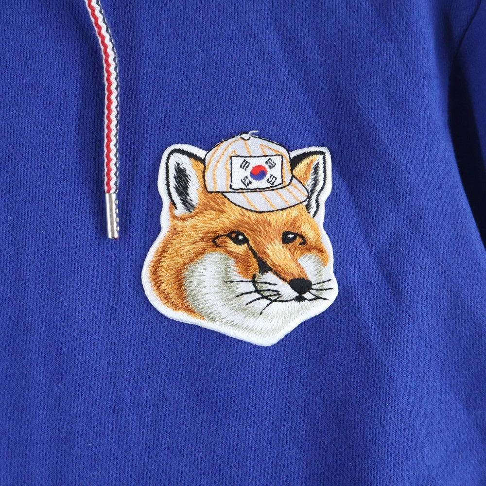 MAISON KITSUNE(メゾンキツネ) キツネパッチ ドローストリング ジップアップフーディ スウェットパーカー レディース ブルー