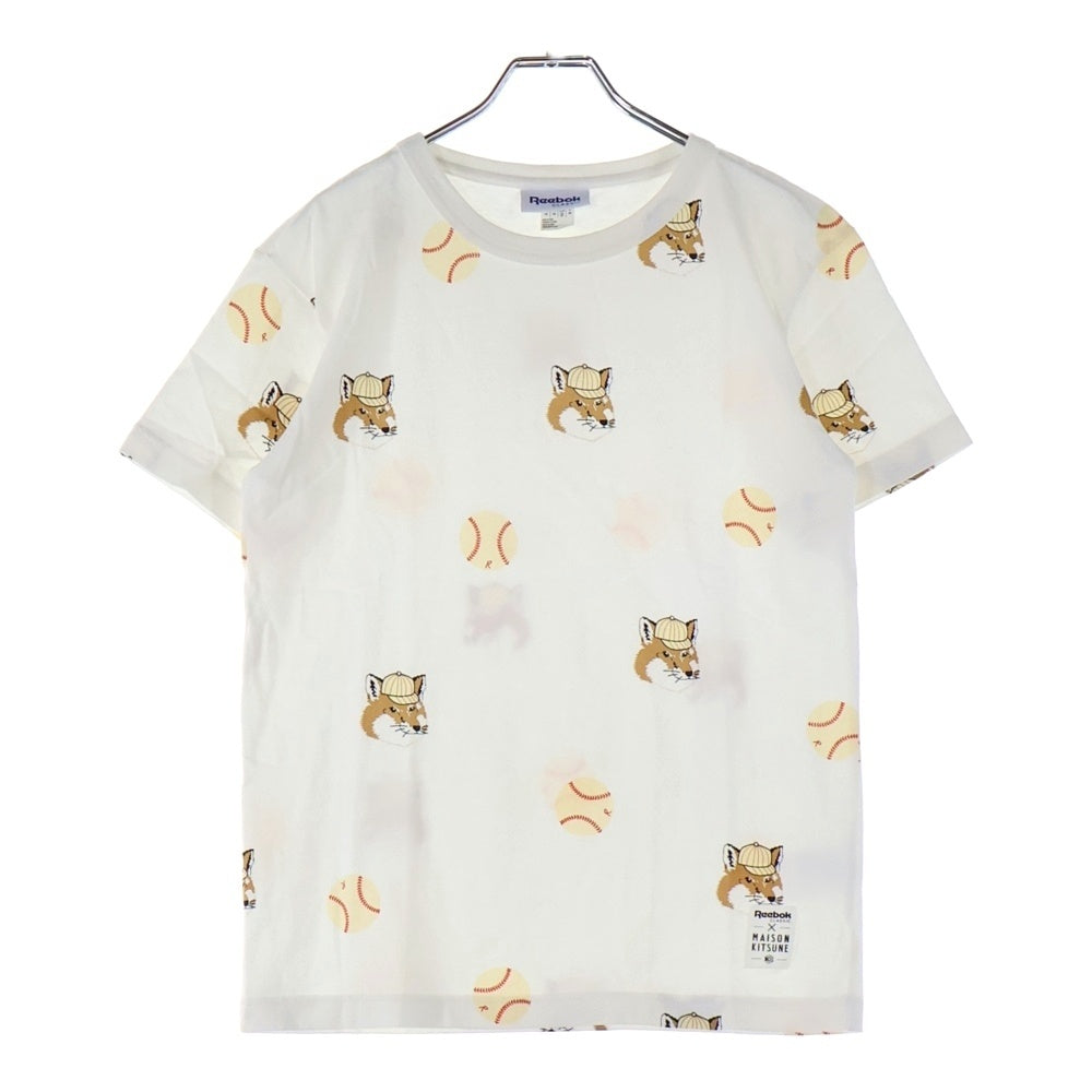 MAISON KITSUNE(メゾンキツネ) ×REEBOK 総柄 半袖Tシャツ カットソー レディース ホワイト/ブラウン