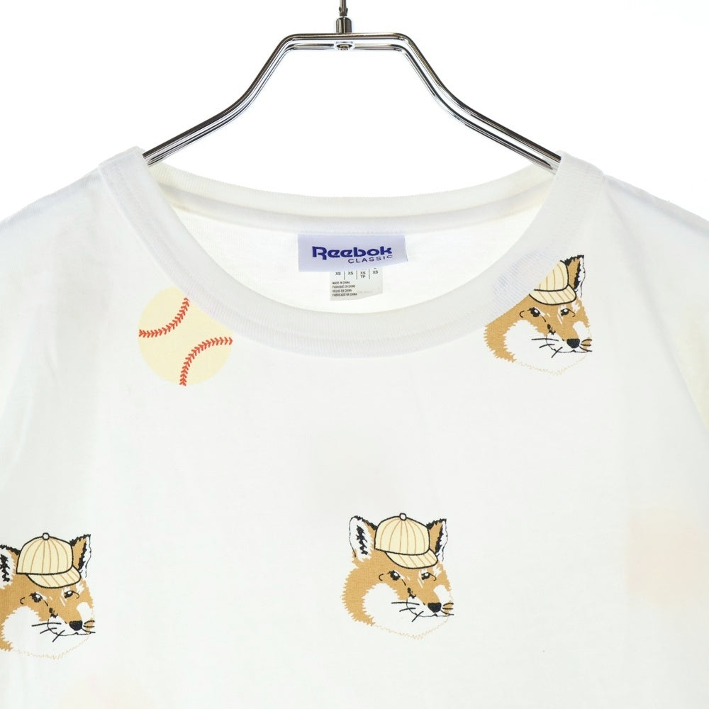 MAISON KITSUNE(メゾンキツネ) ×REEBOK 総柄 半袖Tシャツ カットソー レディース ホワイト/ブラウン