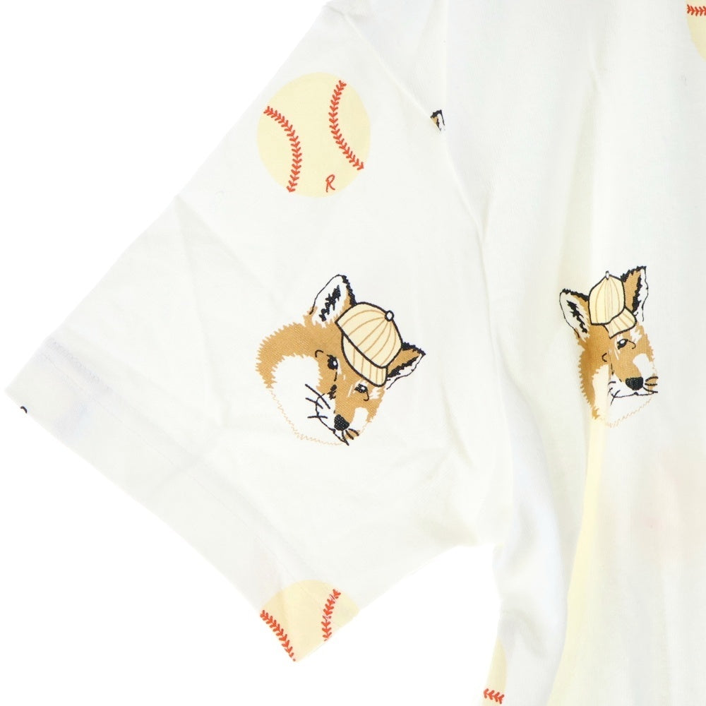 MAISON KITSUNE(メゾンキツネ) ×REEBOK 総柄 半袖Tシャツ カットソー レディース ホワイト/ブラウン