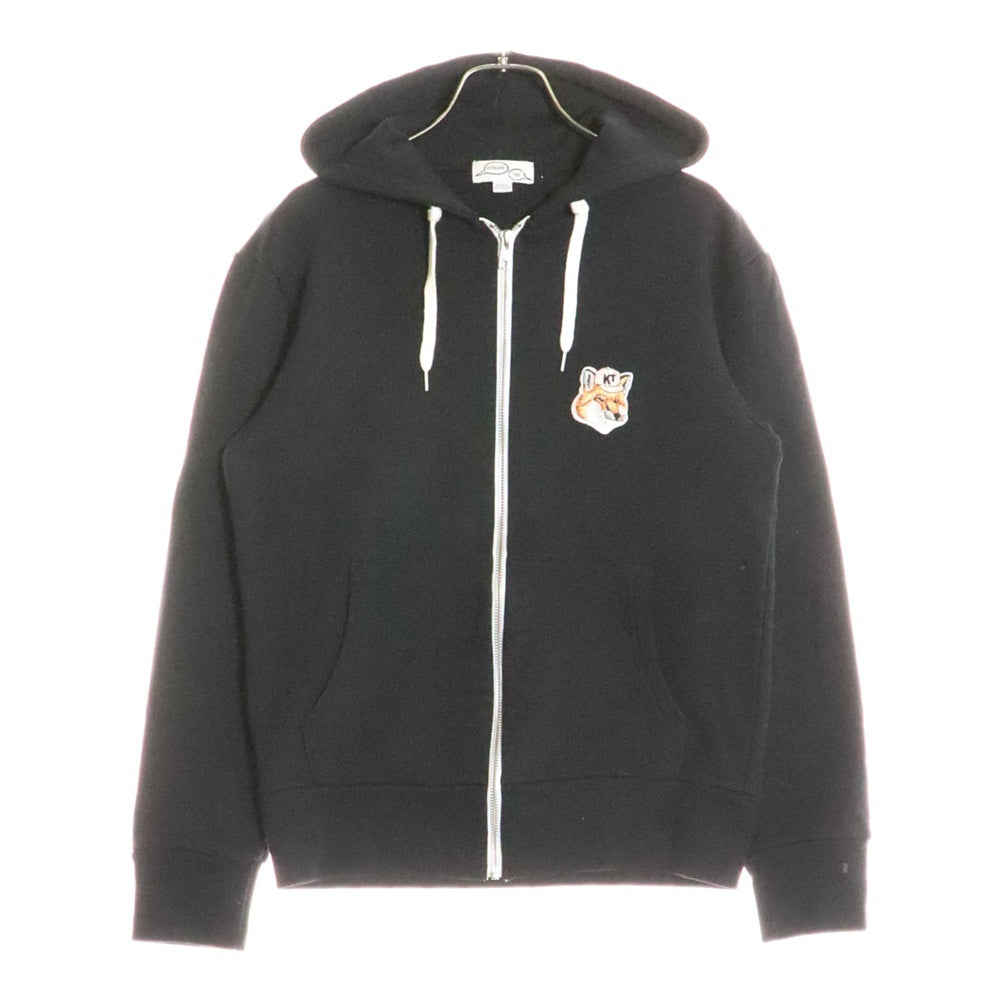 MAISON KITSUNE(メゾンキツネ) キツネパッチ ドローストリング ジップアップフーディ スウェットパーカー レディース ブラック