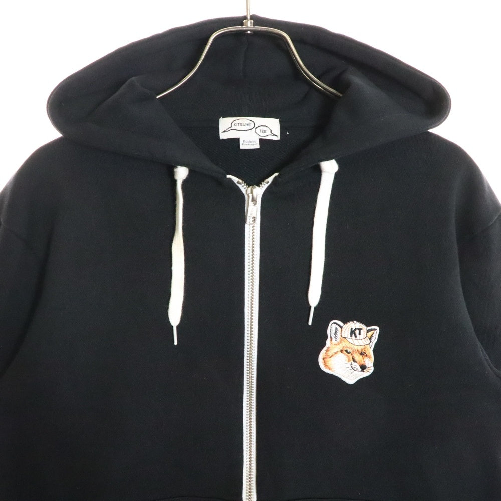 MAISON KITSUNE(メゾンキツネ) キツネパッチ ドローストリング ジップアップフーディ スウェットパーカー レディース ブラック