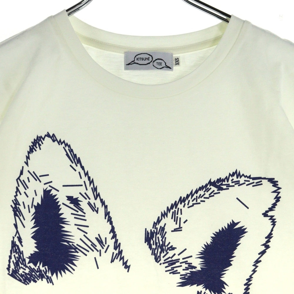 MAISON KITSUNE(メゾンキツネ) イアープリント Tシャツ 半袖カットソー レディース ライトイエロー/ネイビー
