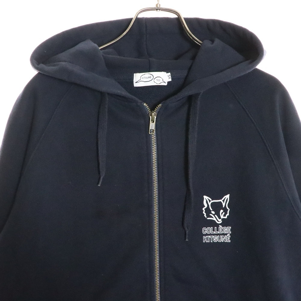 MAISON KITSUNE(メゾンキツネ) カレッジプリント ドローストリング ジップアップフーディ スウェットパーカー レディース ネイビー