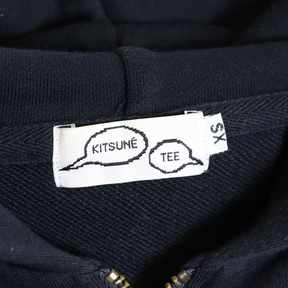 MAISON KITSUNE(メゾンキツネ) カレッジプリント ドローストリング ジップアップフーディ スウェットパーカー レディース ネイビー