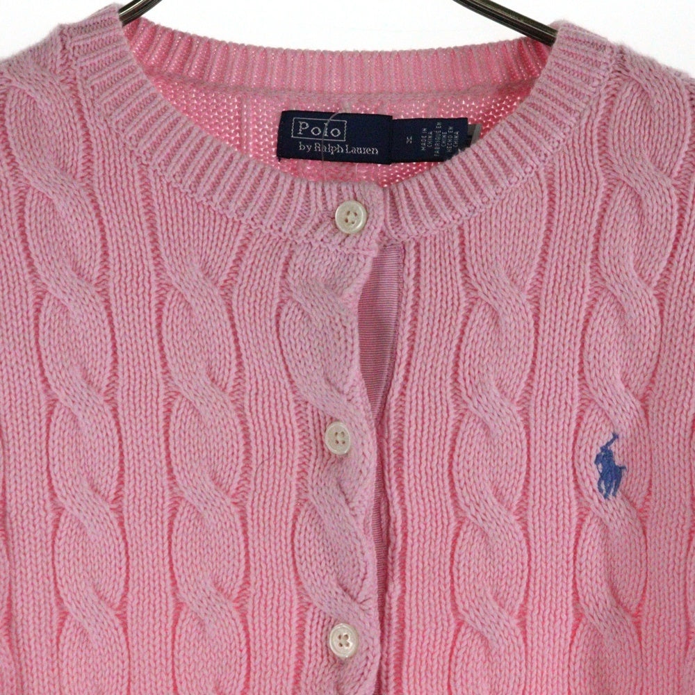 POLO RALPH LAUREN(ポロラルフローレン) ロゴ刺繍 エンゲージ ニットカーディガン ピンク