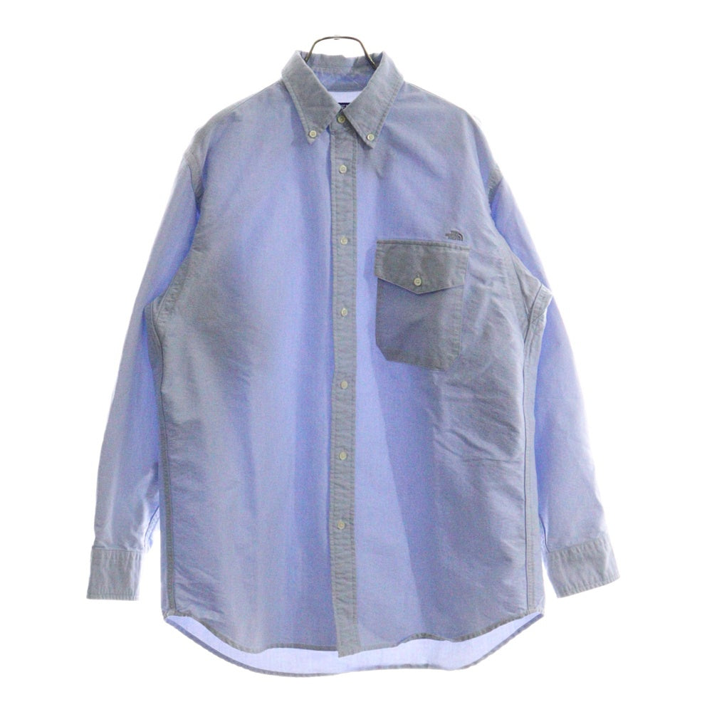 THE NORTH FACE(ザノースフェイス) サイドポケット ロゴ刺繍 オックスフォードボタンダウン 長袖シャツ ブルー NT3300N