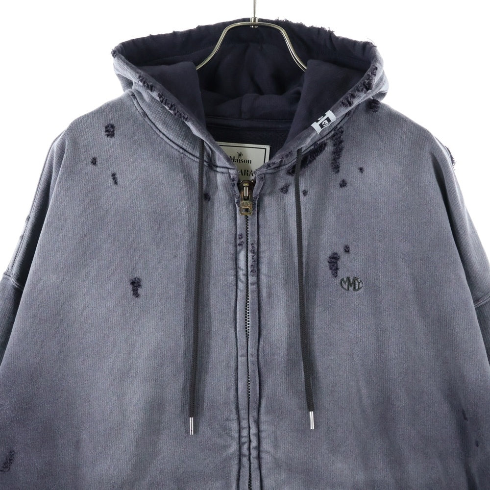 MAISON MIHARAYASUHIRO(メゾンミハラヤスヒロ) 24AW Sun Faded Parka サンフェードパーカー ダメージ加工 ジップアップスウェットフーディ グレー A13PK541