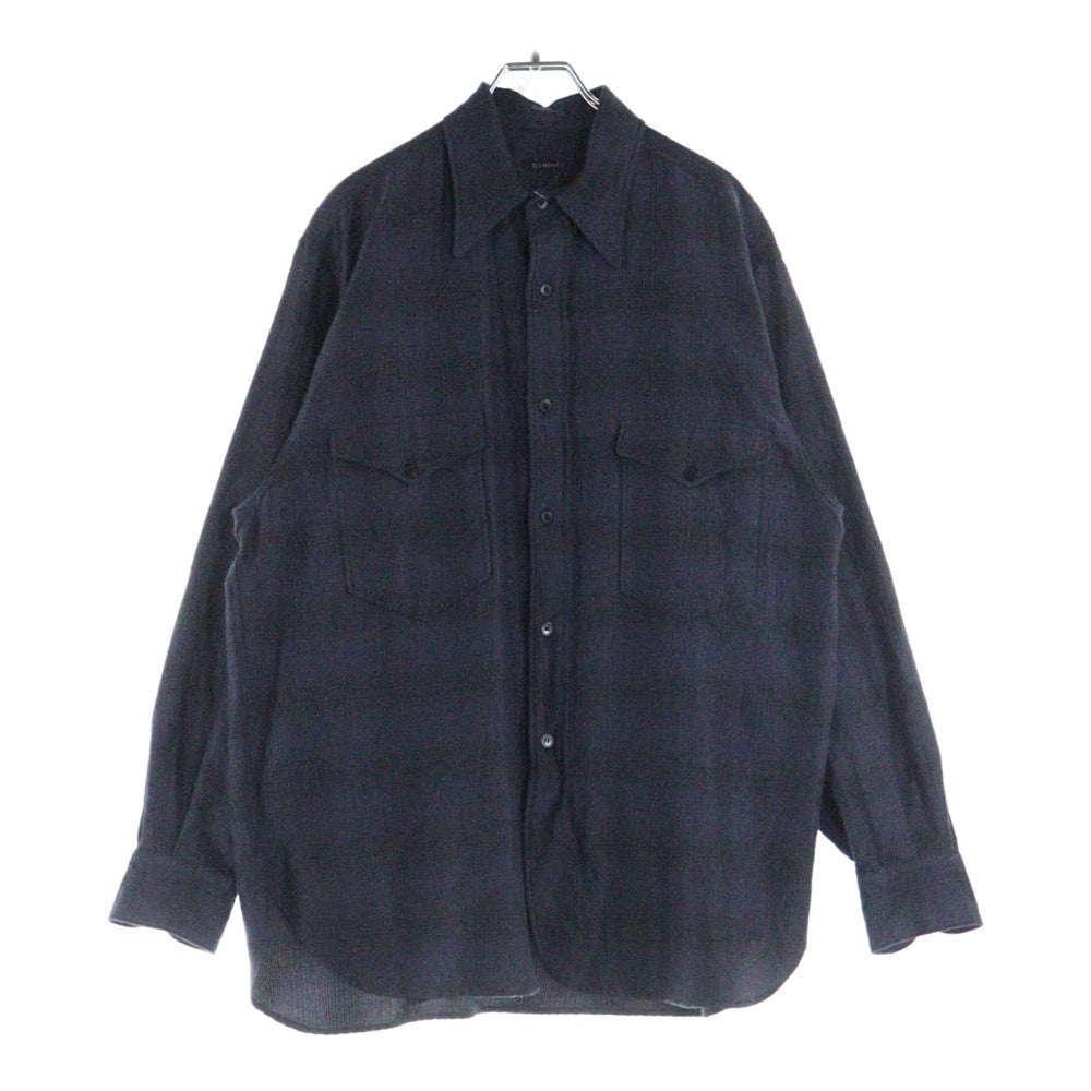 COMOLI(コモリ) 21AW ダブルフラップポケット ボーダー 長袖シャツ ネイビー U03-02010