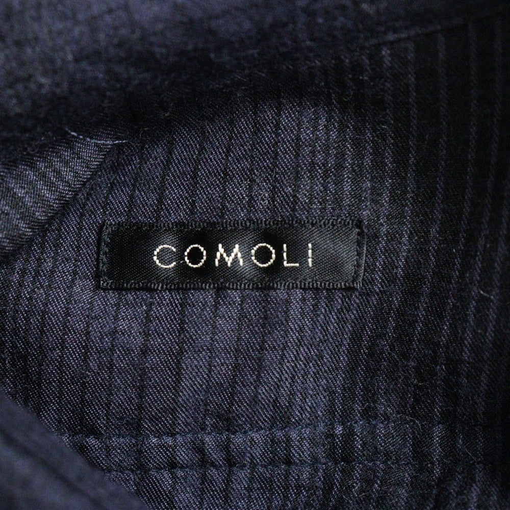 COMOLI(コモリ) 21AW ダブルフラップポケット ボーダー 長袖シャツ ネイビー U03-02010