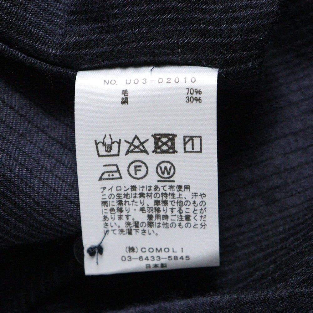 COMOLI(コモリ) 21AW ダブルフラップポケット ボーダー 長袖シャツ ネイビー U03-02010
