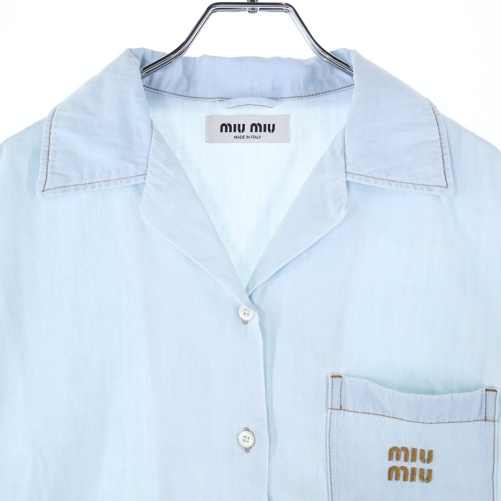 miumiu(ミュウミュウ) 1ポケット ロゴエンブロイダリー 半袖シャンブレーデニムシャツ レディース インディゴ GWC107