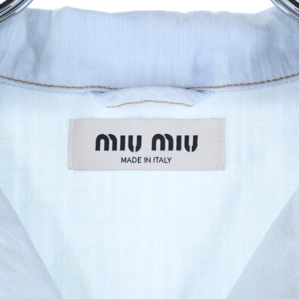 miumiu(ミュウミュウ) 1ポケット ロゴエンブロイダリー 半袖シャンブレーデニムシャツ レディース インディゴ GWC107