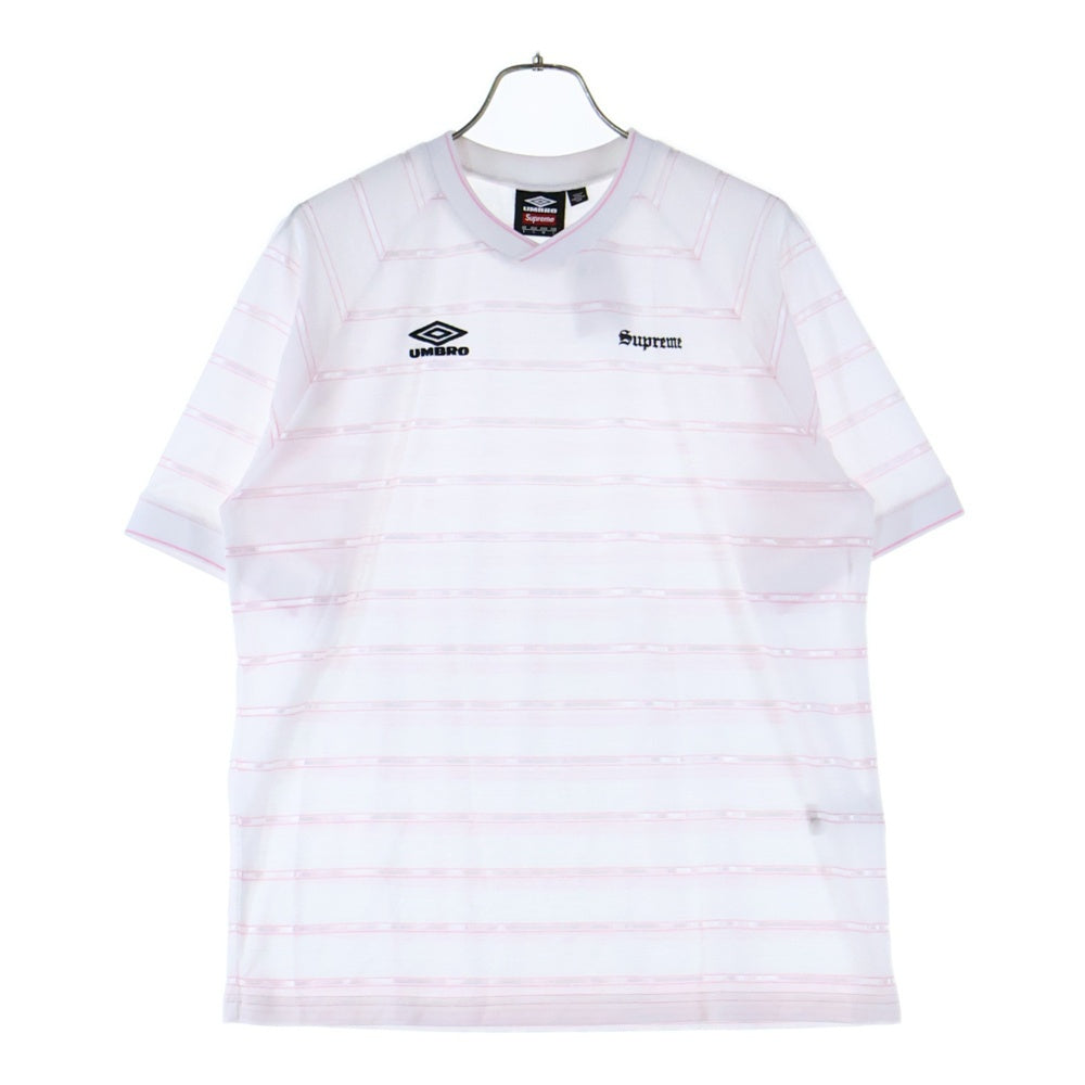 SUPREME(シュプリーム) 25SS ×UMBRO Stripe Soccer Jersey ストライプ サッカー ジャージ 半袖ゲームTシャツ カットソー ホワイト/ピンク