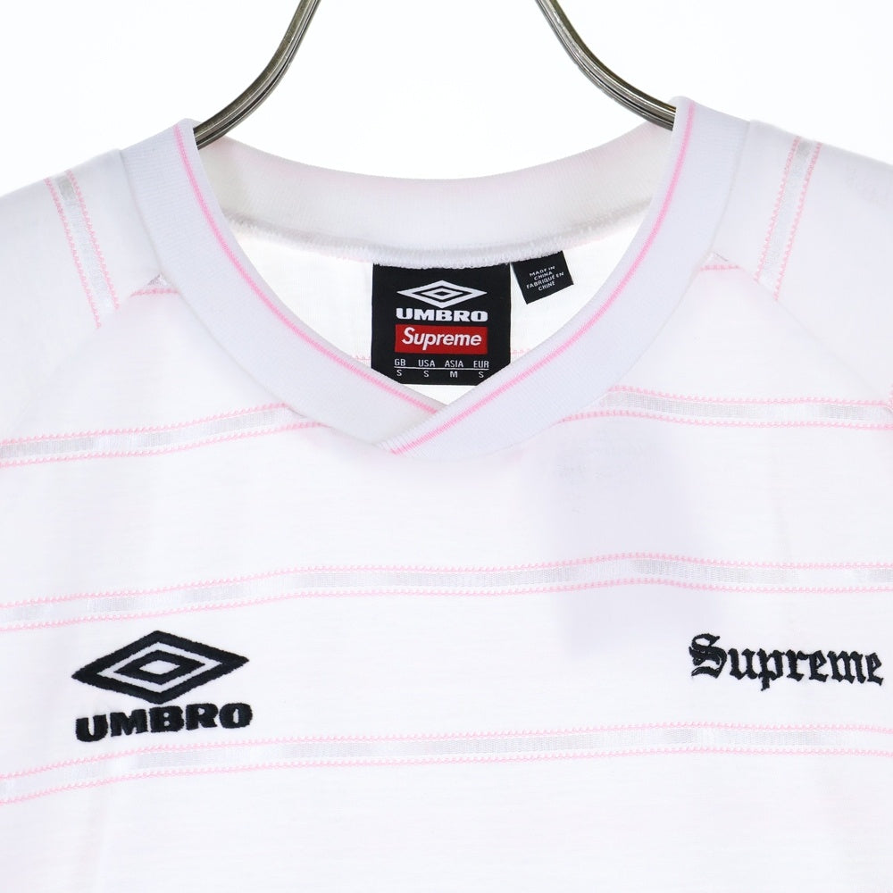 SUPREME(シュプリーム) 25SS ×UMBRO Stripe Soccer Jersey ストライプ サッカー ジャージ 半袖ゲームTシャツ カットソー ホワイト/ピンク
