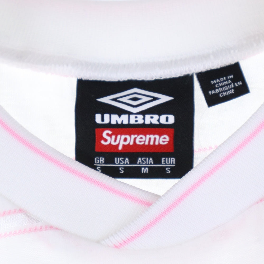 SUPREME(シュプリーム) 25SS ×UMBRO Stripe Soccer Jersey ストライプ サッカー ジャージ 半袖ゲームTシャツ カットソー ホワイト/ピンク