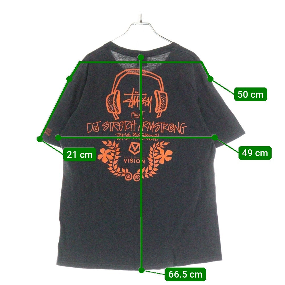 STUSSY(ステューシー) DJ STRETCH ARMSTRONG ストレッチ アームストロング 両面プリント クルーネック カットソー 半袖Tシャツ ブラック