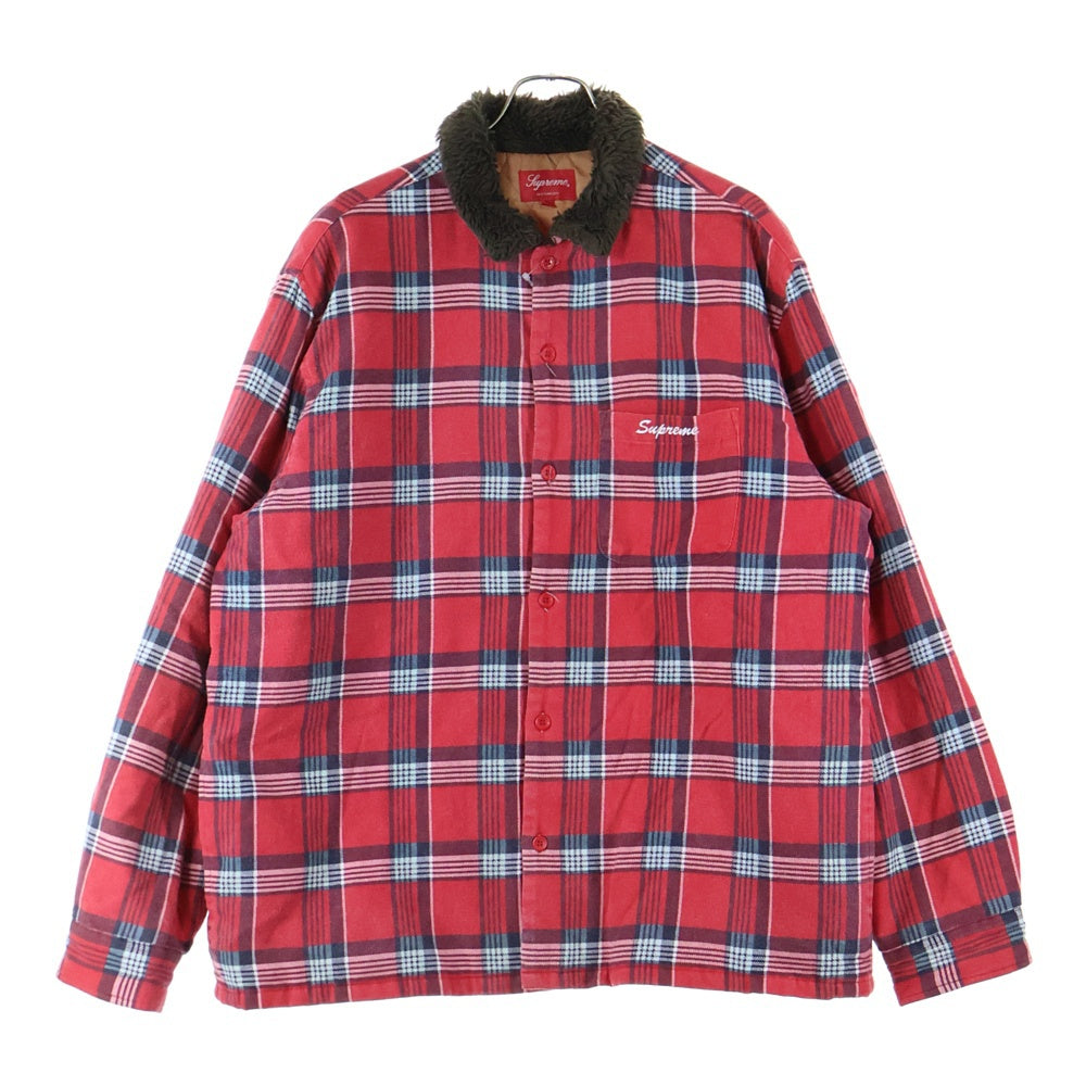 SUPREME(シュプリーム) 21AW Faux Fur Collar Flannel Shirt フォー ファー カラー 胸ポケット キルティング フランネルシャツアウター レッド