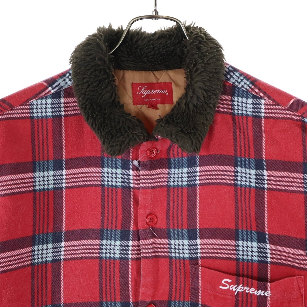SUPREME(シュプリーム) 21AW Faux Fur Collar Flannel Shirt フォー ファー カラー 胸ポケット キルティング フランネルシャツアウター レッド