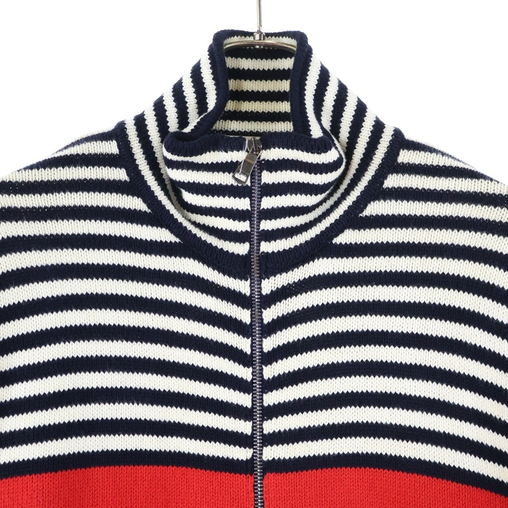 GUCCI(グッチ) GG HIGHNECK KNIT ZIP CARDIGAN GG柄 ボーダー切替 ハイネックジップアップニットカーディガン ブラック/ホワイト/レッド 545701 XKABP