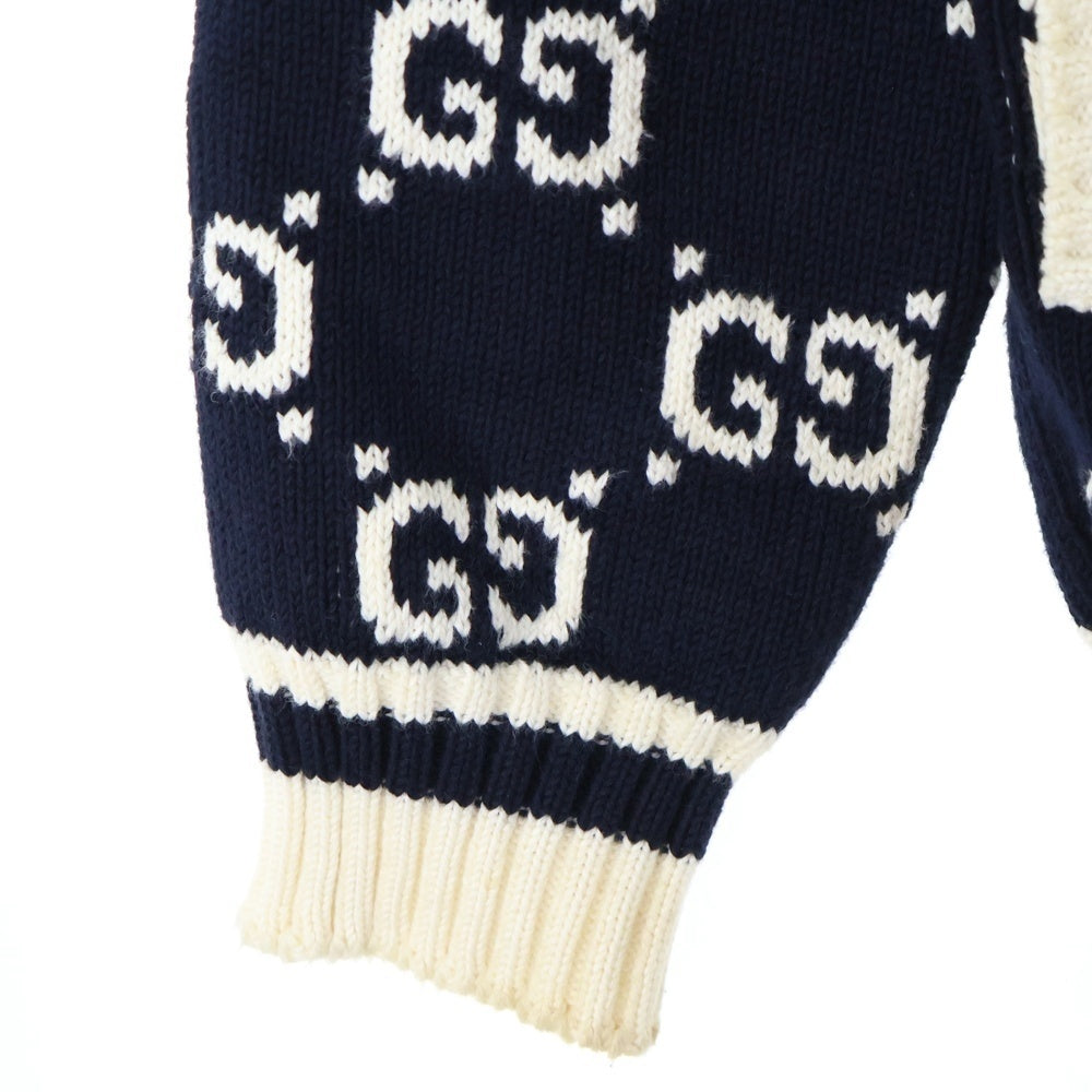 GUCCI(グッチ) GG HIGHNECK KNIT ZIP CARDIGAN GG柄 ボーダー切替 ハイネックジップアップニットカーディガン ブラック/ホワイト/レッド 545701 XKABP