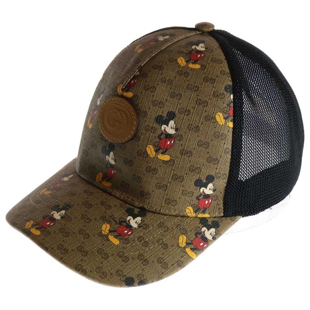 GUCCI(グッチ) ×DISNEY ディズニー GG柄 ミッキープリント メッシュレザーキャップ ブラック/ブラウン 602979 490712