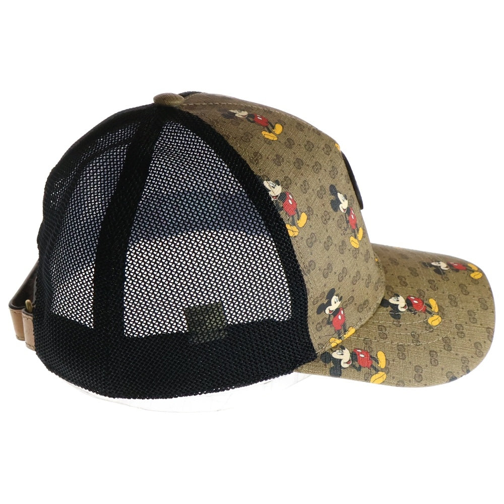 GUCCI(グッチ) ×DISNEY ディズニー GG柄 ミッキープリント メッシュレザーキャップ ブラック/ブラウン 602979 490712