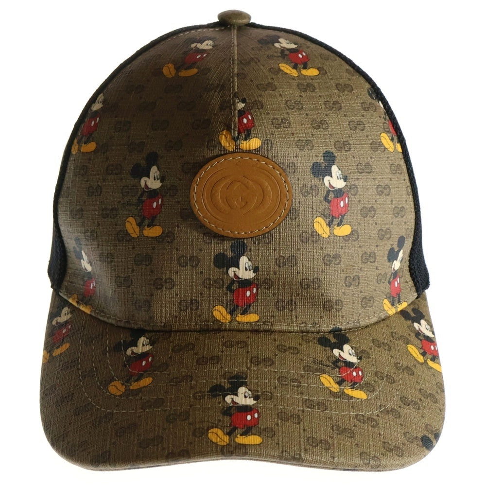 GUCCI(グッチ) ×DISNEY ディズニー GG柄 ミッキープリント メッシュレザーキャップ ブラック/ブラウン 602979 490712