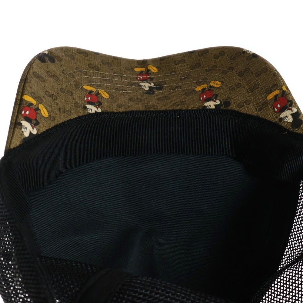 GUCCI(グッチ) ×DISNEY ディズニー GG柄 ミッキープリント メッシュレザーキャップ ブラック/ブラウン 602979 490712
