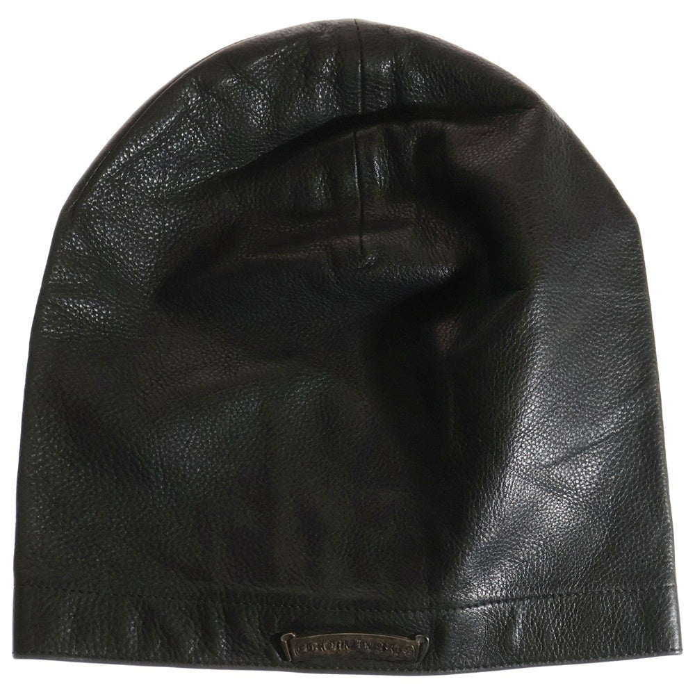 CHROME HEARTS(クロムハーツ) スクロールラベル レザー バイカーキャップ 帽子 ブラック
