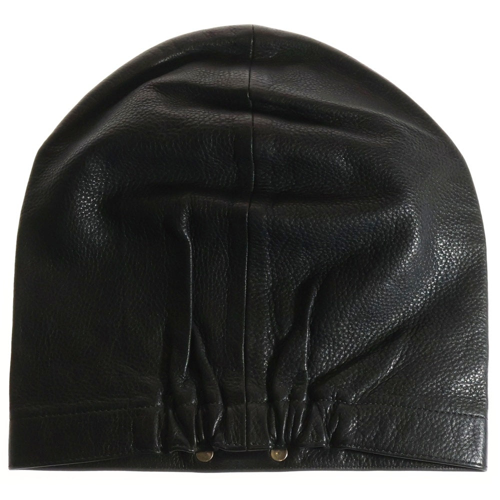 CHROME HEARTS(クロムハーツ) スクロールラベル レザー バイカーキャップ 帽子 ブラック