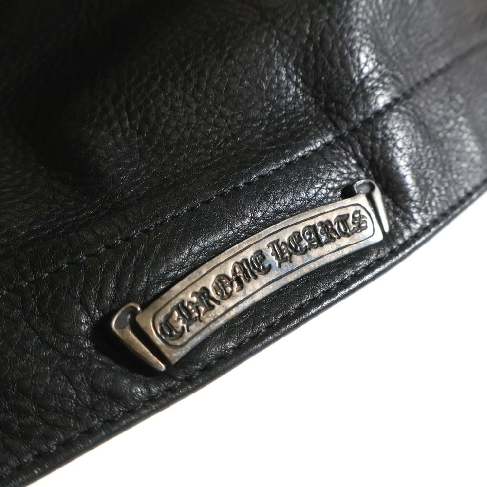 CHROME HEARTS(クロムハーツ) スクロールラベル レザー バイカーキャップ 帽子 ブラック