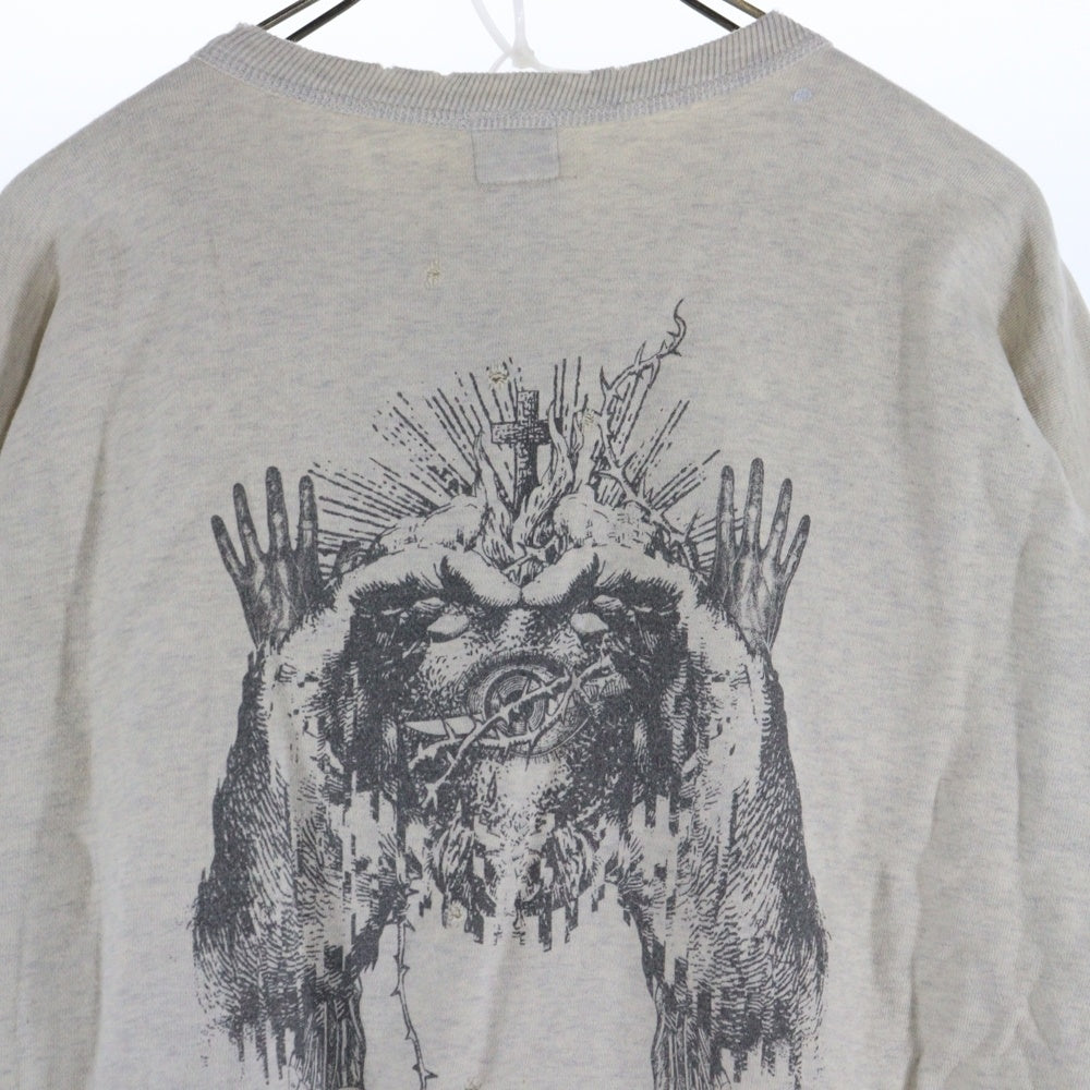 SAINT MICHAEL(セントマイケル) 22SS ×KAWAMURA KOUSUKE カワムラコウスケ グラフィックプリント ダメージ加工 クルーネック スウェット トレーナー アイボリー SM-S22-0000-078