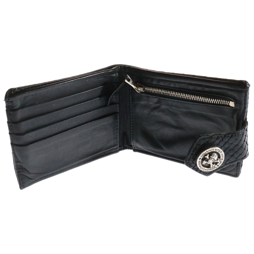 Bill Wall Leather/BWL(ビルウォールレザー) スカルコンチョボタン レザー コンパクトウォレット 二つ折り財布 ブラック/シルバー